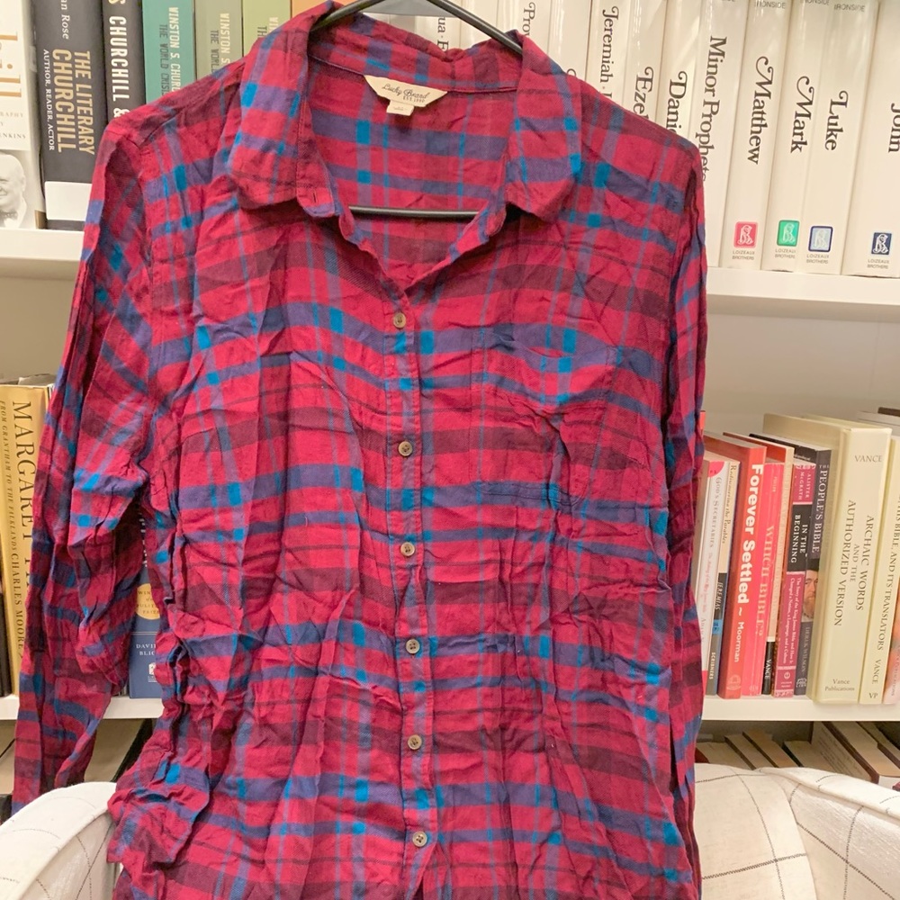 Womens Lucky Brand Plaid Button Down Shirt